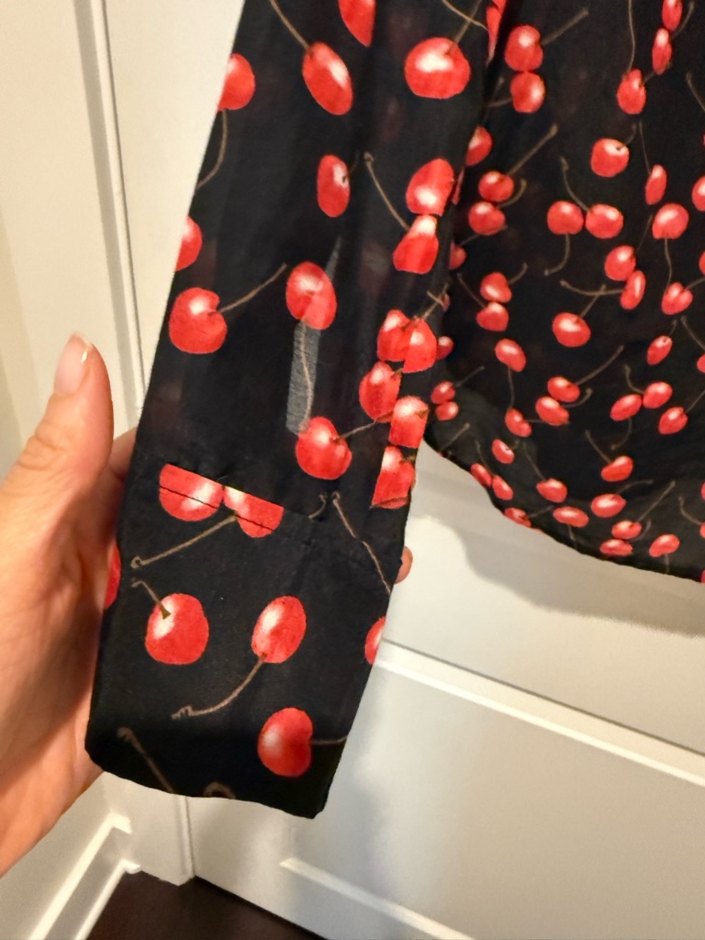 J. Crew Black Blouse with Red Cherry Print - Picture 3 of 8
